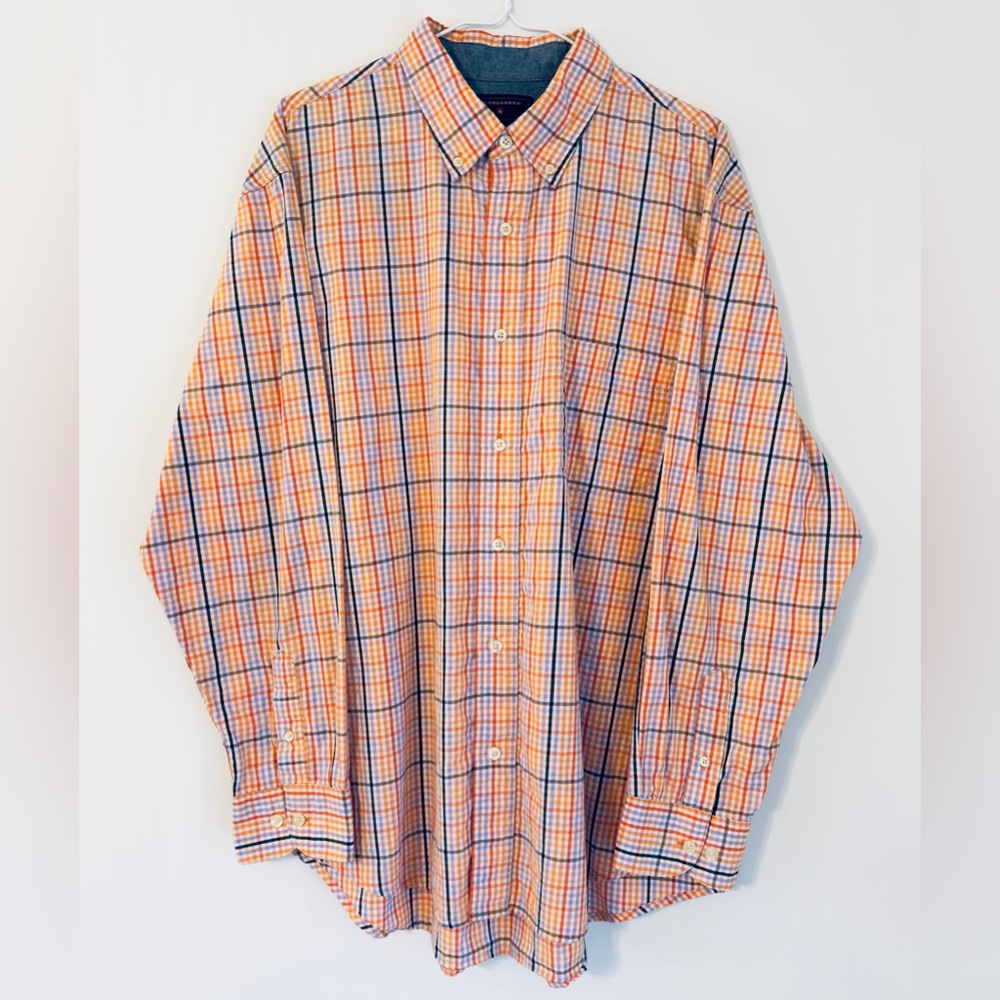 Saddlebred Orange and Blue Plaid Men's Long Sleeve Button Down Shirt Large - Picture 1 of 3